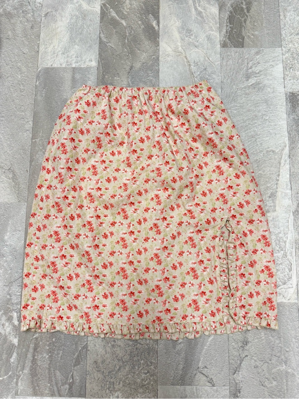 Marsh Landing Cream Mini Skirt with Pink Floral Ruffle L